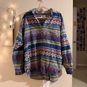 Vintage Tapestry Button Up Shirt Tribal Aztec Pattern Cotton Size 22 Oversized